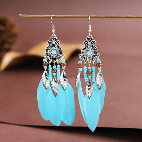 Feather Earrings Round Drop Oil Craft Earrings Retro - Image 4