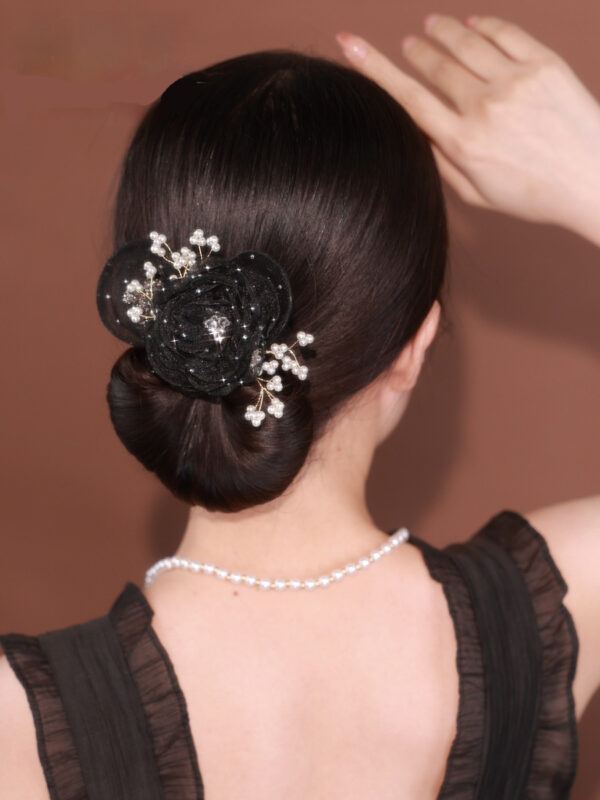 Starry Sky Flower Style Updo Topknot Hair Clip Black Exquisite Headdress - Image 2
