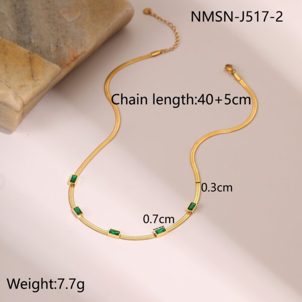 RETRO Geometric Square Zircon Necklace Stainless Steel Necklace Chain Like Flat Snake - Image 3
