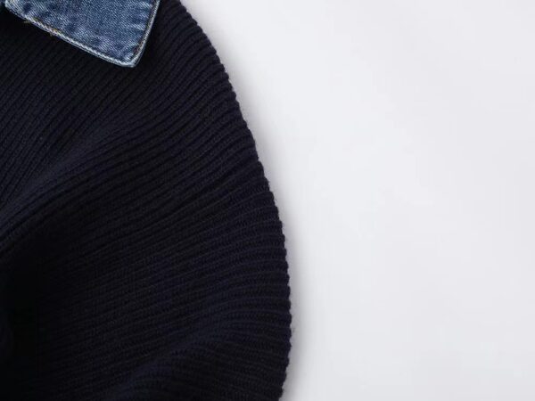 Women's Denim Patchwork Knitting Coat Top - Image 5