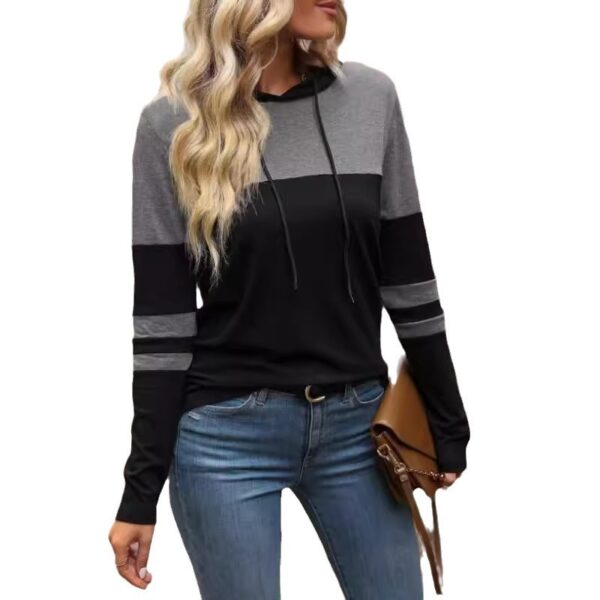 European And American Fashion Hooded Stitching Long-sleeved Sweater - Image 5