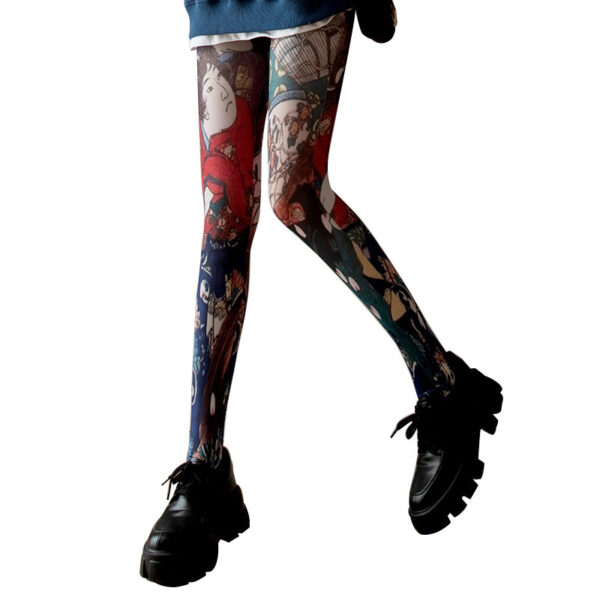 Thin Fashion Vintage Pantyhose Spring And Autumn Flower Print - Image 3