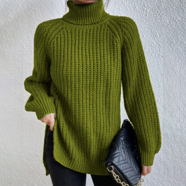 Turtleneck Pullover Sweater With Split Design Fashion Simple Solid Color Long Sleeve Tops Women's Clothing - Image 5