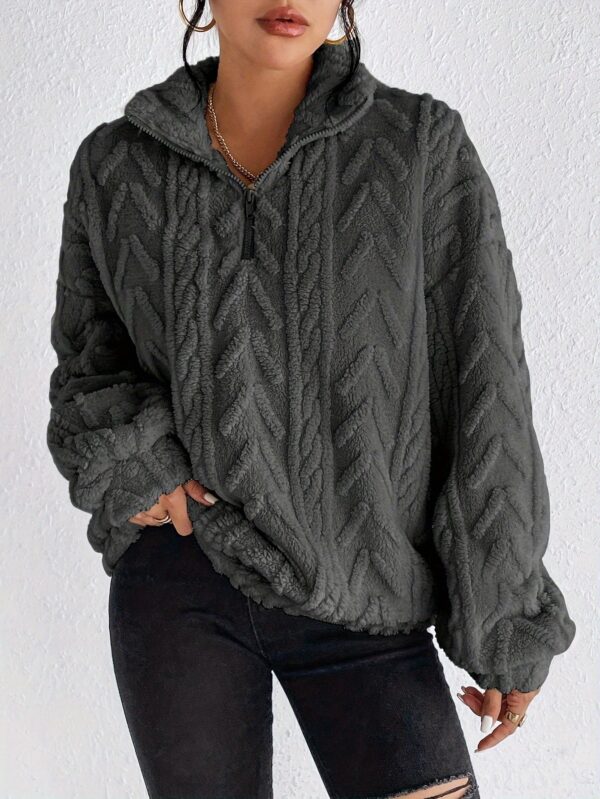 Double-sided Plush Latte Art Casual Zipper Pullover Top - Image 7