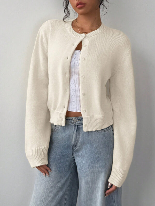 Chic Long Sleeved Knitted Cardigan Fashion Slim Solid Color Short Sweater For Women Clothing - Image 8