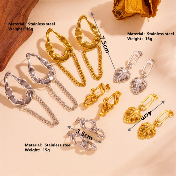 European And American Tassel Leaves Stainless Steel Non-fading Twist Earrings - Image 5