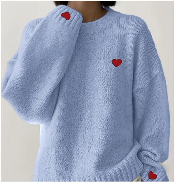 Love Embroidered Crew Neck Sweater Pullover Sweater - Image 8