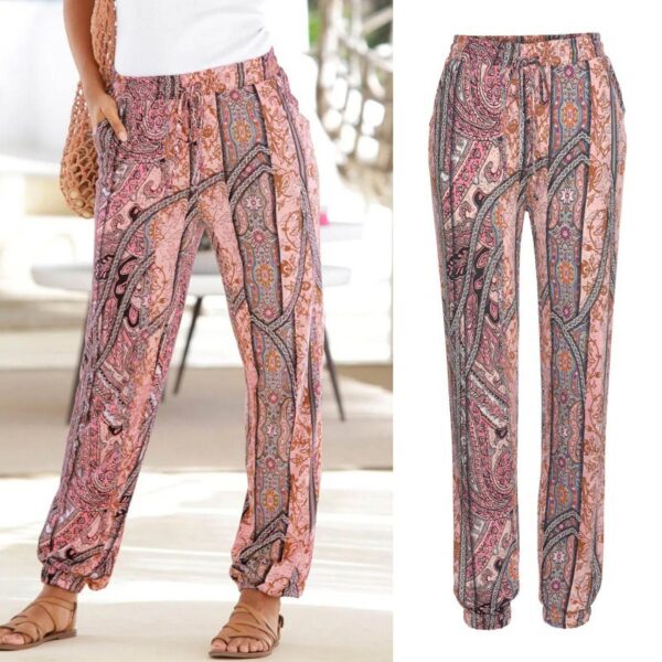 Women's Elastic Waist Printed Pocket Lace-up Leggings - Image 5