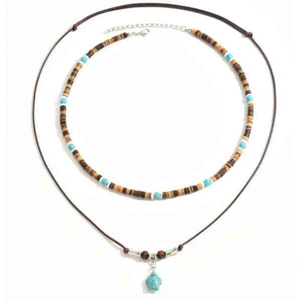 Coconut Shell Turquoise Leather Wax Line Necklace - Image 3