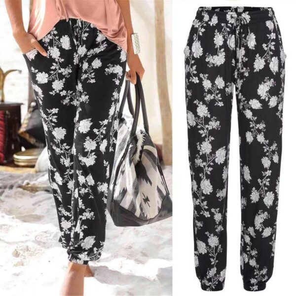 Women's Elastic Waist Printed Pocket Lace-up Leggings - Image 3