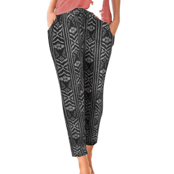 Women's Elastic Waist Printed Pocket Lace-up Leggings - Image 4
