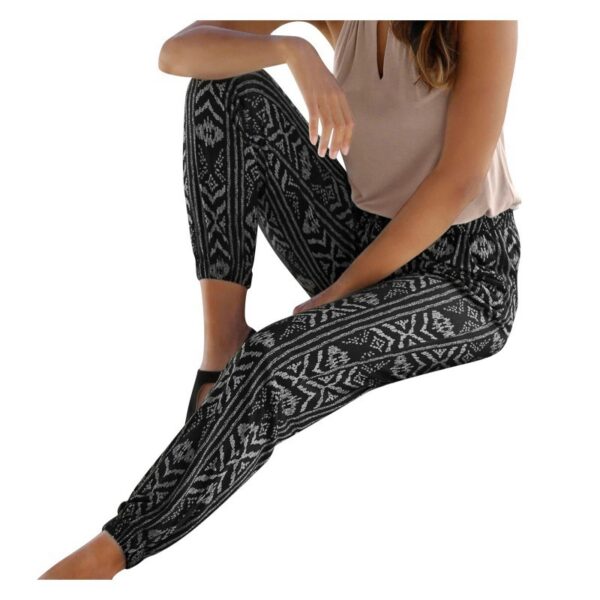 Women's Elastic Waist Printed Pocket Lace-up Leggings - Image 2