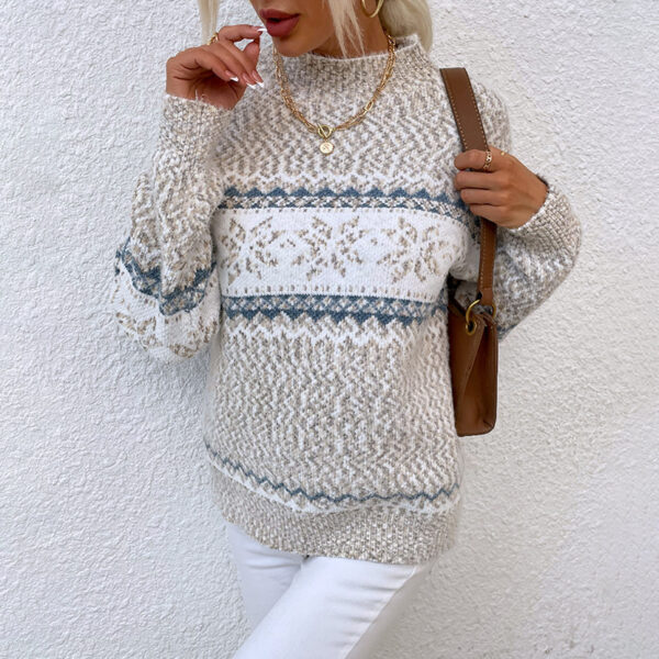 Half Turtleneck Snowflake Sweater Women - Image 5