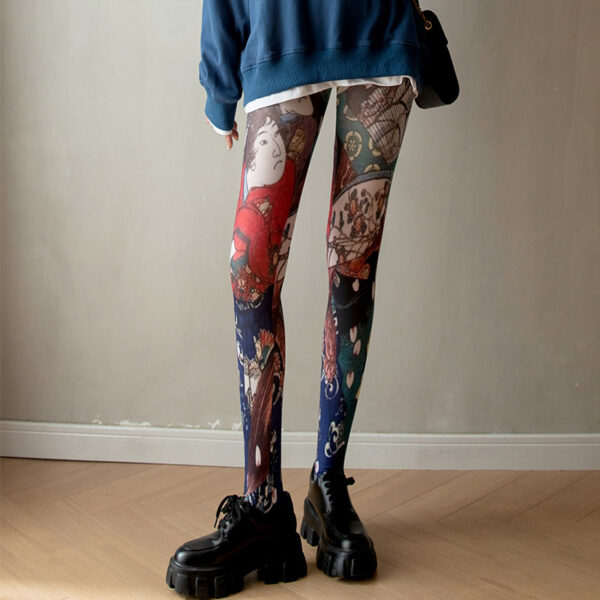 Thin Fashion Vintage Pantyhose Spring And Autumn Flower Print - Image 4