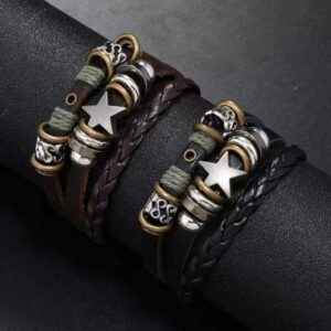 Personalized Beaded Five-pointed Star Leather Bracelet Trendy Simple