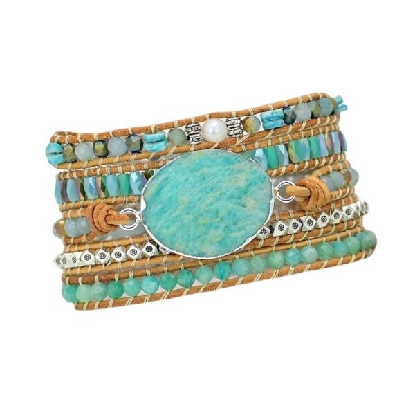 Cut Angle Tianhe Stone Cowhide Woven Bracelet - Image 2