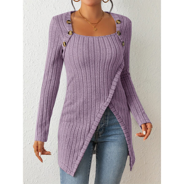 Woman Square-neck Off-shoulder Slit Sweater - Image 3