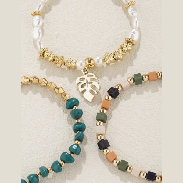 Leaf Pendant Irregular Vintage Pearl Ornamental Stone Bracelet - Image 4