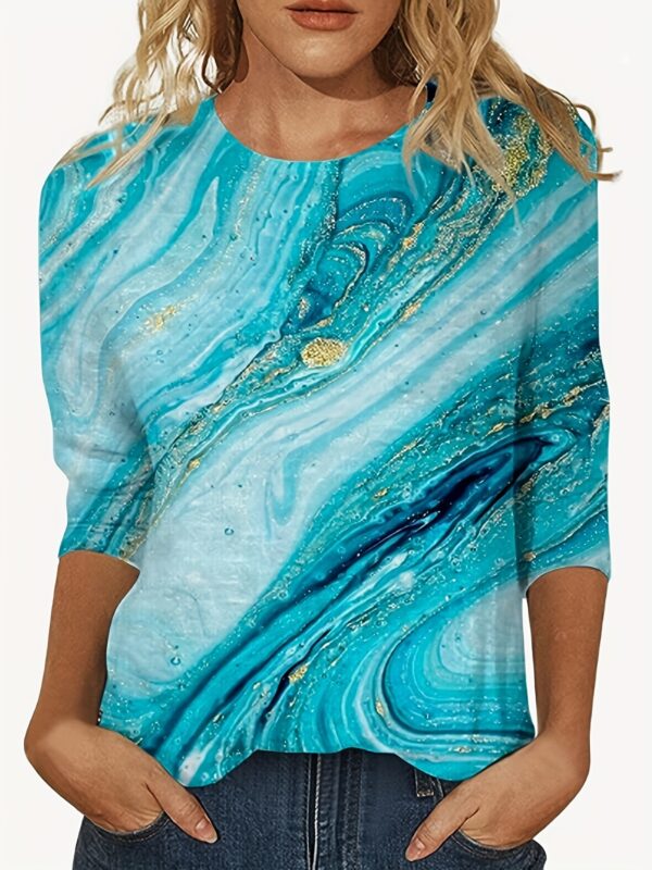 European And American Flower Plant Printed Round Neck Long Sleeve - Image 2