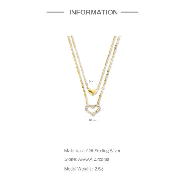 Sterling Silver Temperamental Twin Hollow Heart Shape With Diamond Double-layer Clavicle Necklace - Image 6