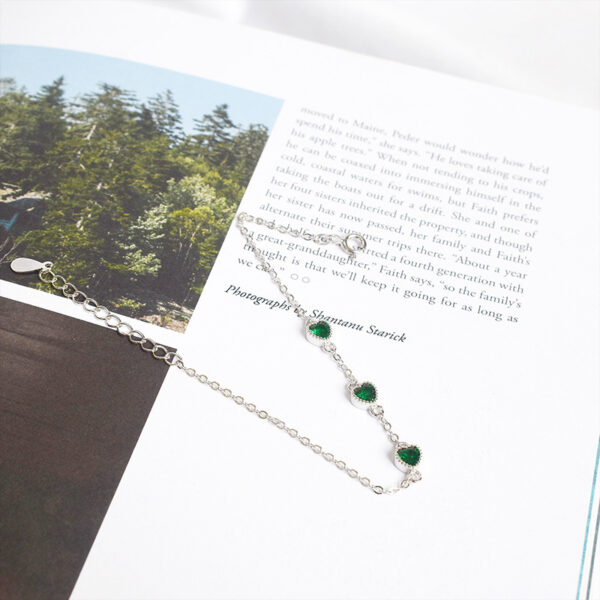 French Retro S925 Sterling Silver Three Lovely Emerald Gemstone Bracelet - Image 5
