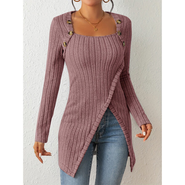Woman Square-neck Off-shoulder Slit Sweater - Image 6