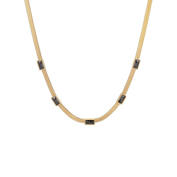 RETRO Geometric Square Zircon Necklace Stainless Steel Necklace Chain Like Flat Snake - Image 7