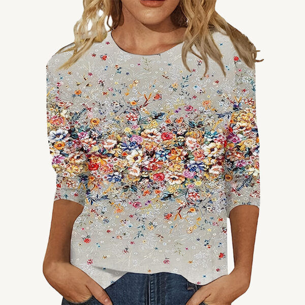European And American Flower Plant Printed Round Neck Long Sleeve - Image 6