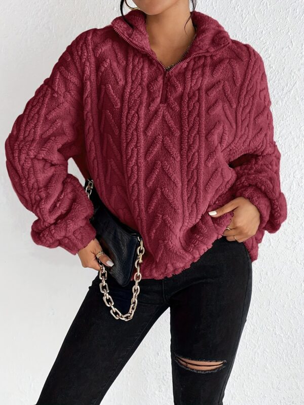 Double-sided Plush Latte Art Casual Zipper Pullover Top - Image 8