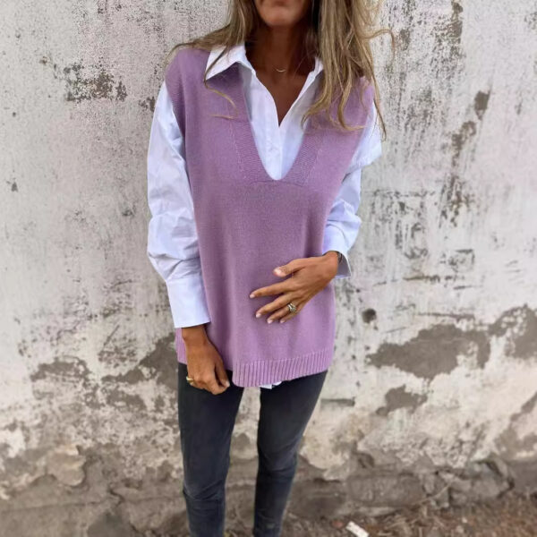 Women's V-neck Knitted Sweater Vest - Image 6