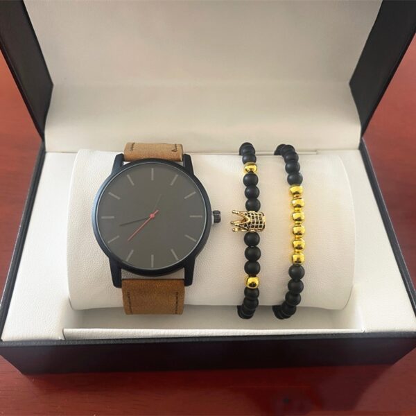 Large Dial Men's Casual Simple Scale Frosted Belt Quartz Watch Crown Bracelet - Image 2