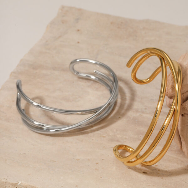 Metal Line Open-ended Bracelet Stainless Steel Irregular - Image 4