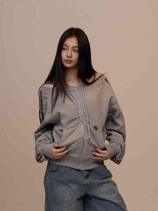Off-shoulder Off-shoulder Long Sleeve Sweater Women's Slim-fit Sports Top - Image 7
