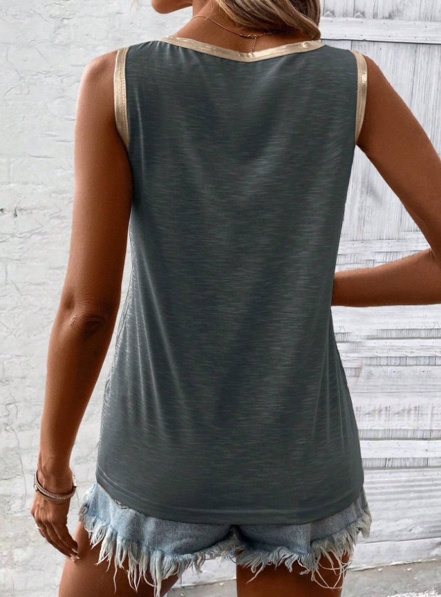 Block Edge Decor Casual Tank Top - Image 4