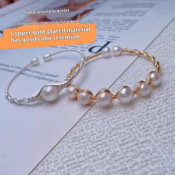 Freshwater Near-round Pearl Bracelet 14K Electroplating Handmade Winding - Image 4