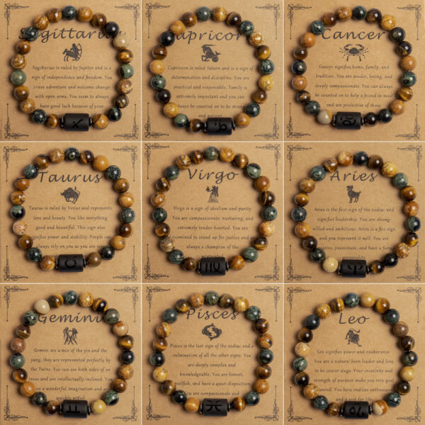 European And American New Natural Picture Tigereye Twelve Constellation Beaded Bracelet - Image 2