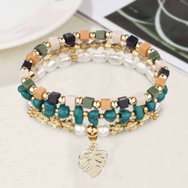 Leaf Pendant Irregular Vintage Pearl Ornamental Stone Bracelet - Image 3