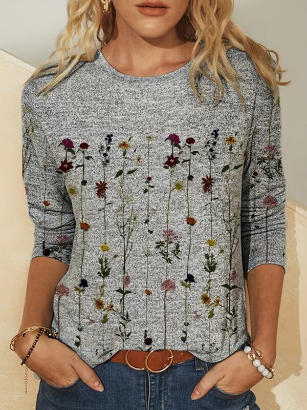 European And American Flower Plant Printed Round Neck Long Sleeve - Image 8