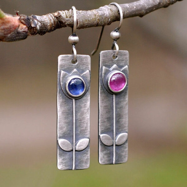 Antique Antique Finish Red Sapphire Earrings - Image 2