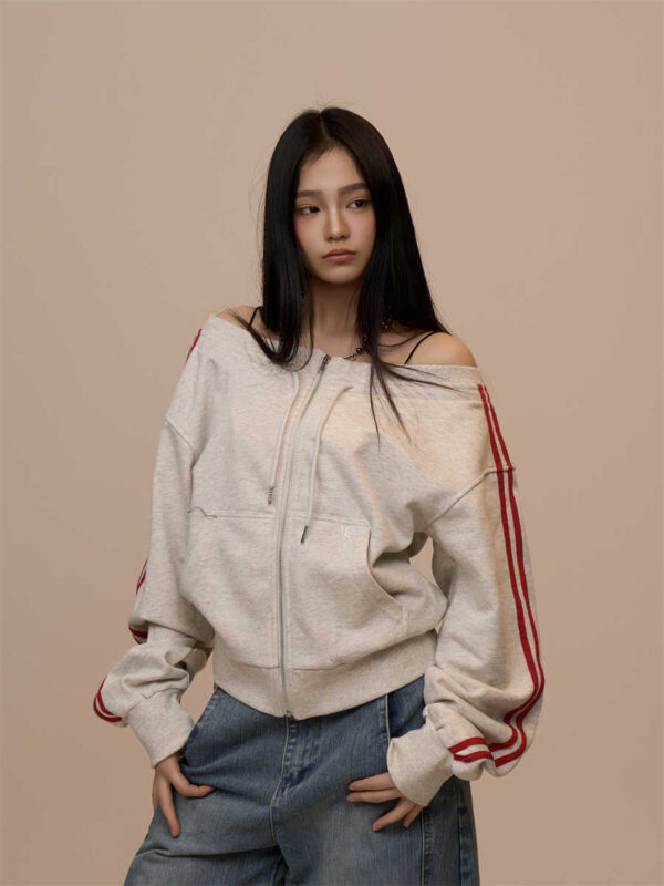 Off-shoulder Off-shoulder Long Sleeve Sweater Women's Slim-fit Sports Top - Image 8