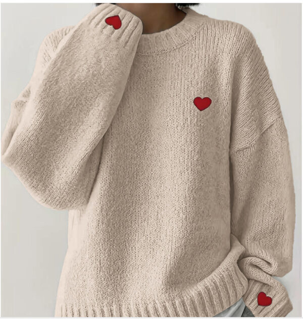 Love Embroidered Crew Neck Sweater Pullover Sweater - Image 5