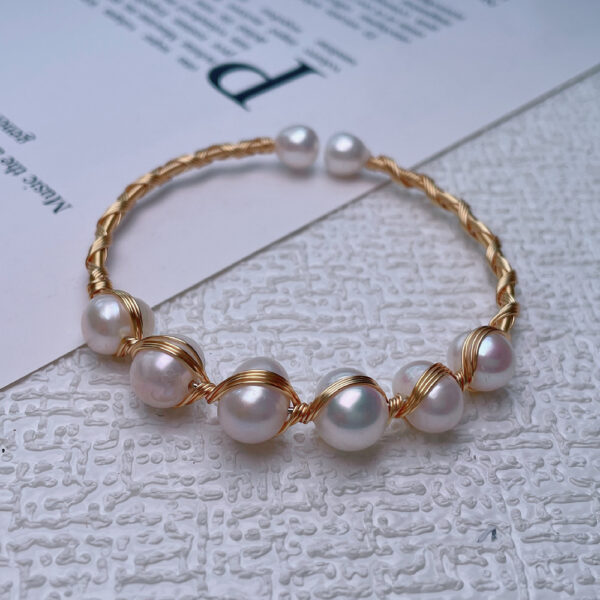 Freshwater Near-round Pearl Bracelet 14K Electroplating Handmade Winding - Image 5