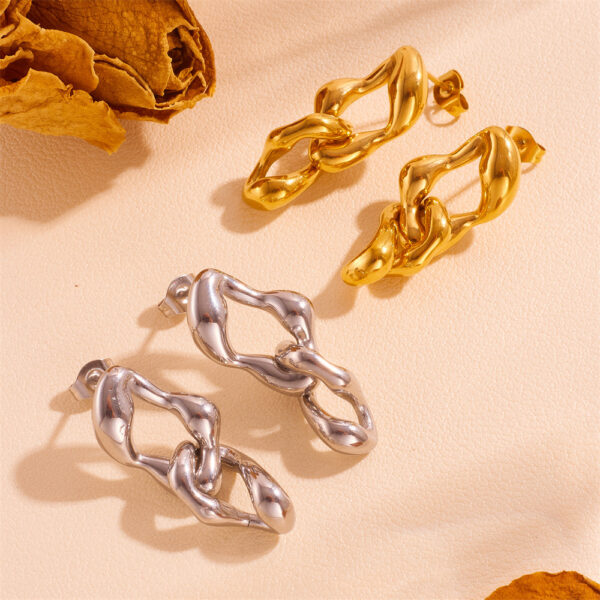 European And American Tassel Leaves Stainless Steel Non-fading Twist Earrings - Image 9