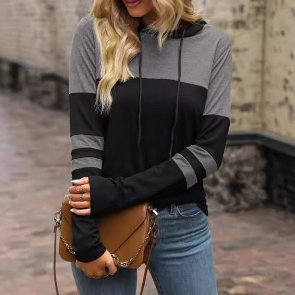 European And American Fashion Hooded Stitching Long-sleeved Sweater - Image 4