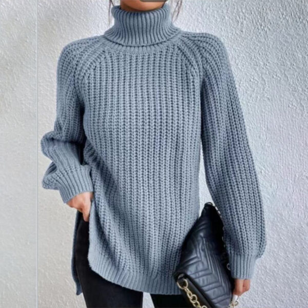 Turtleneck Pullover Sweater With Split Design Fashion Simple Solid Color Long Sleeve Tops Women's Clothing - Image 9
