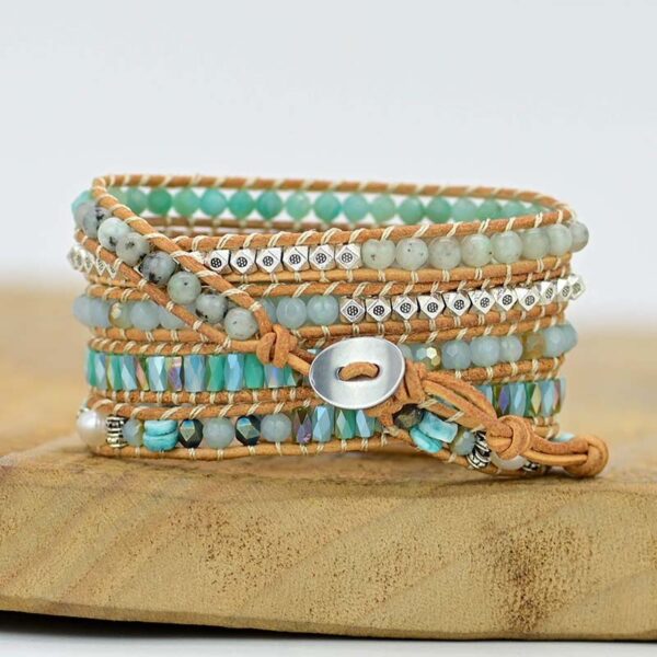 Cut Angle Tianhe Stone Cowhide Woven Bracelet - Image 4