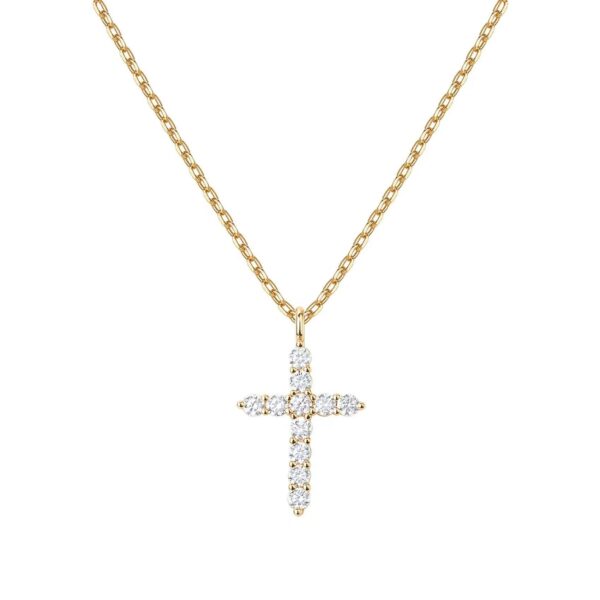 Hot New 925 Sterling Silver Necklace Cross Full Diamond Women's Collarbone Chain Wrapped Gold 14k Gold Pendant - Image 3