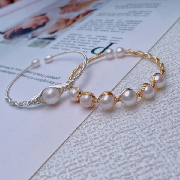 Freshwater Near-round Pearl Bracelet 14K Electroplating Handmade Winding - Image 7