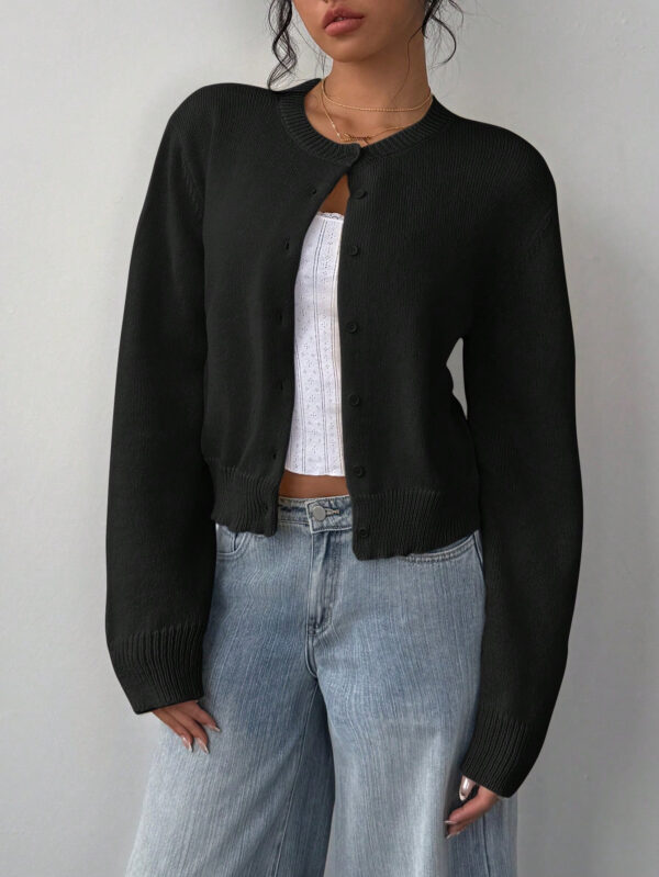 Chic Long Sleeved Knitted Cardigan Fashion Slim Solid Color Short Sweater For Women Clothing - Image 5