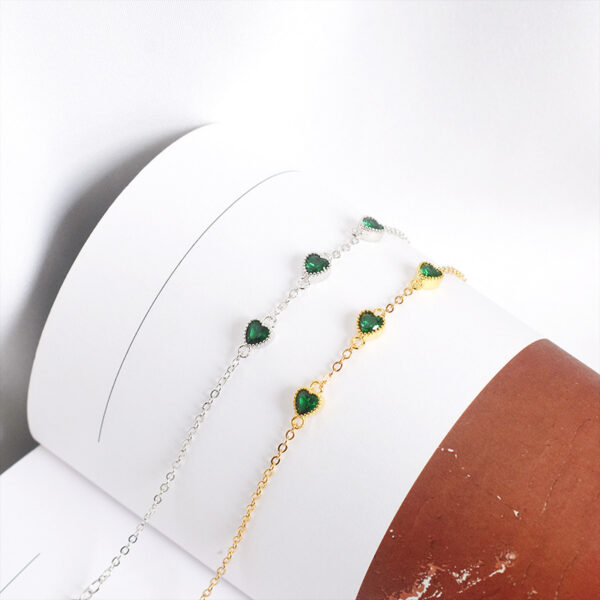 French Retro S925 Sterling Silver Three Lovely Emerald Gemstone Bracelet - Image 2